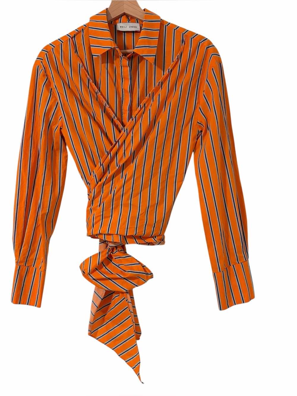 Weili Zheng Orange Striped Long Sleeve Top